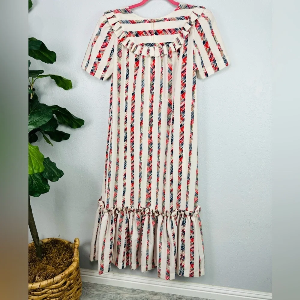 Vintage Style Cream Striped Hawaiian Muumuu